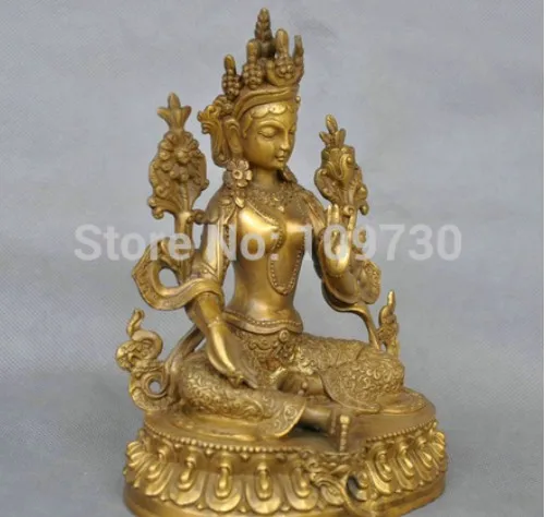YM 314 7'' China Tibet Pure Bronze Green Tara Buddha Statue | Statues & Sculptures