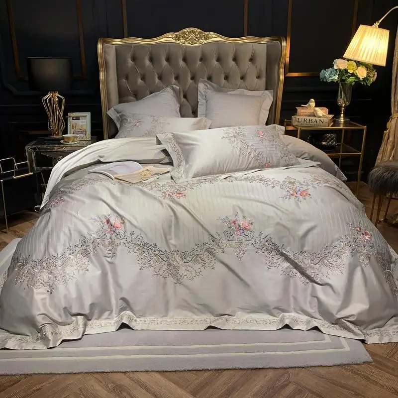 

Purple Blue 600TC Soft Egyptian Cotton Luxury European Style Embroidery Duvet Cover Set Pillow Cases Flat/Fitted Bed Sheet