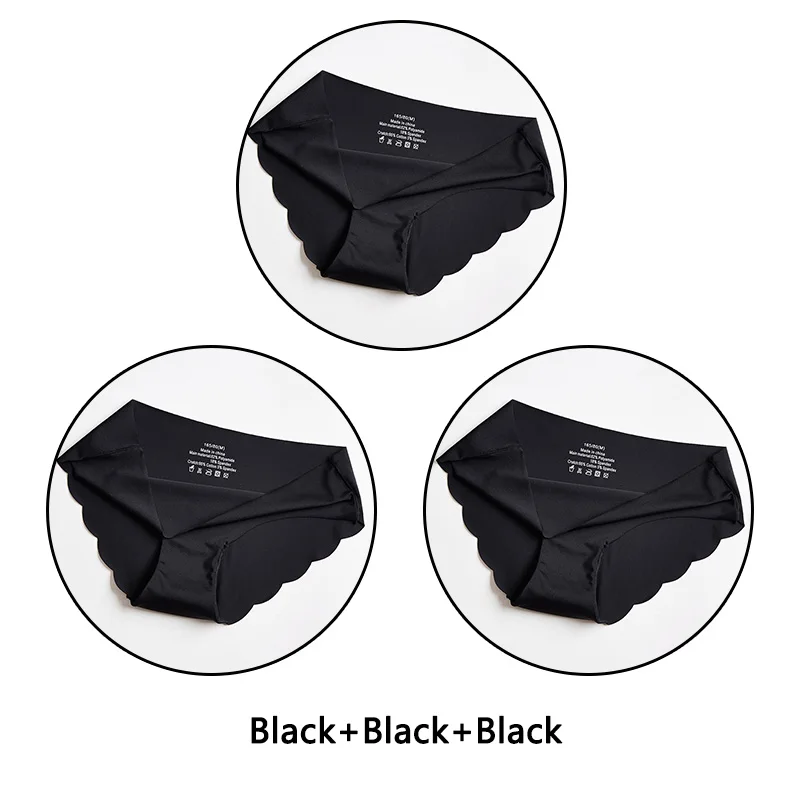 Black Black Black 3 шт. ультра тонкие мягкие женские трусики бесшовные трусы сексуальные оборки Нижнее белье Женские однотонные трусики 7 цветов Нижнее белье с низкой посадкой нижнее белье - Цвет: Black Black Black