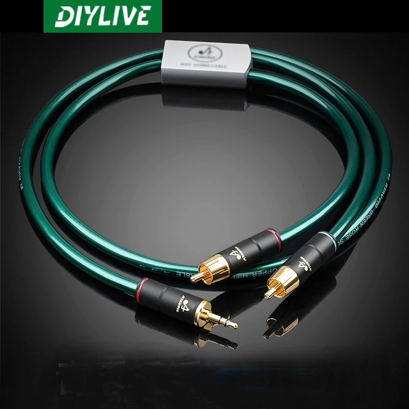 Hi-Fi 3.5mm to 2RCA Y separator stereo audio cable HiFi connects the phone MP3 CD PC to the amplifier cable 50cm 75cm 1m 1.5m 2m