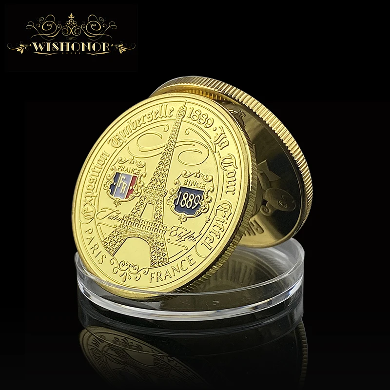 Новинка 1889 французская памятная монета в Париже необычная с золотым покрытием