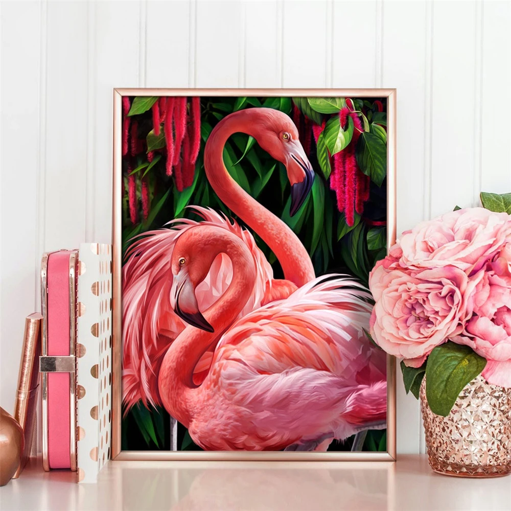 

Diamond Painting Flamingo Full Drill Round Animal 5D Diamond Embroidery Rhinestone Picture Diamond Mosaic Gift