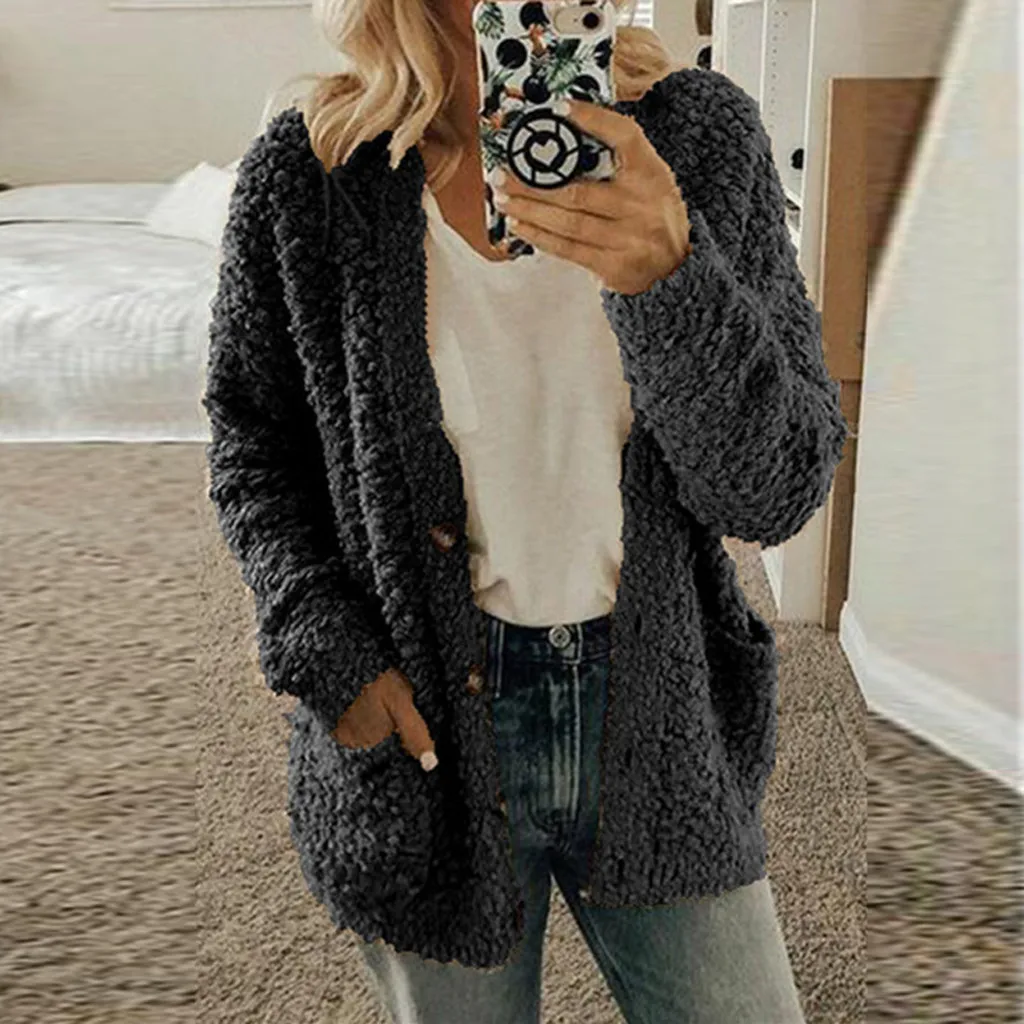 Женский кардиган на пуговицах повседневный Однотонный свитер с длинным рукавом