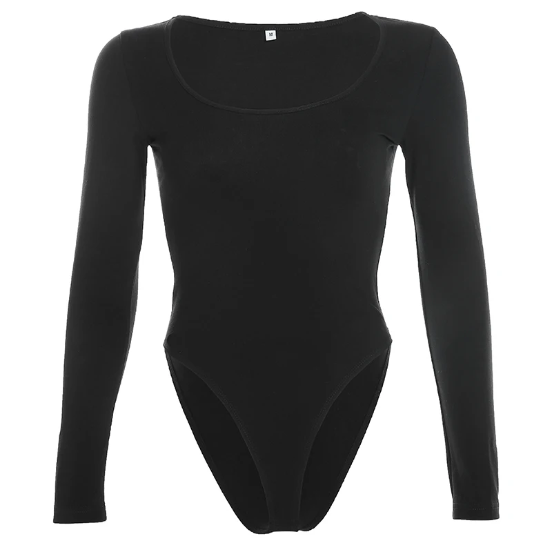 long sleeve black HEYounGIRL Повседневный основной черный белый боди для женщин летний короткий рукав женский боди Топ Хлопок бодикон комбинезон для женщин - Цвет: long sleeve black