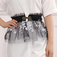 women cloth skirt belt female luxury embroidery mesh waistband flower wide decorative elastic vintage matching skirt belts