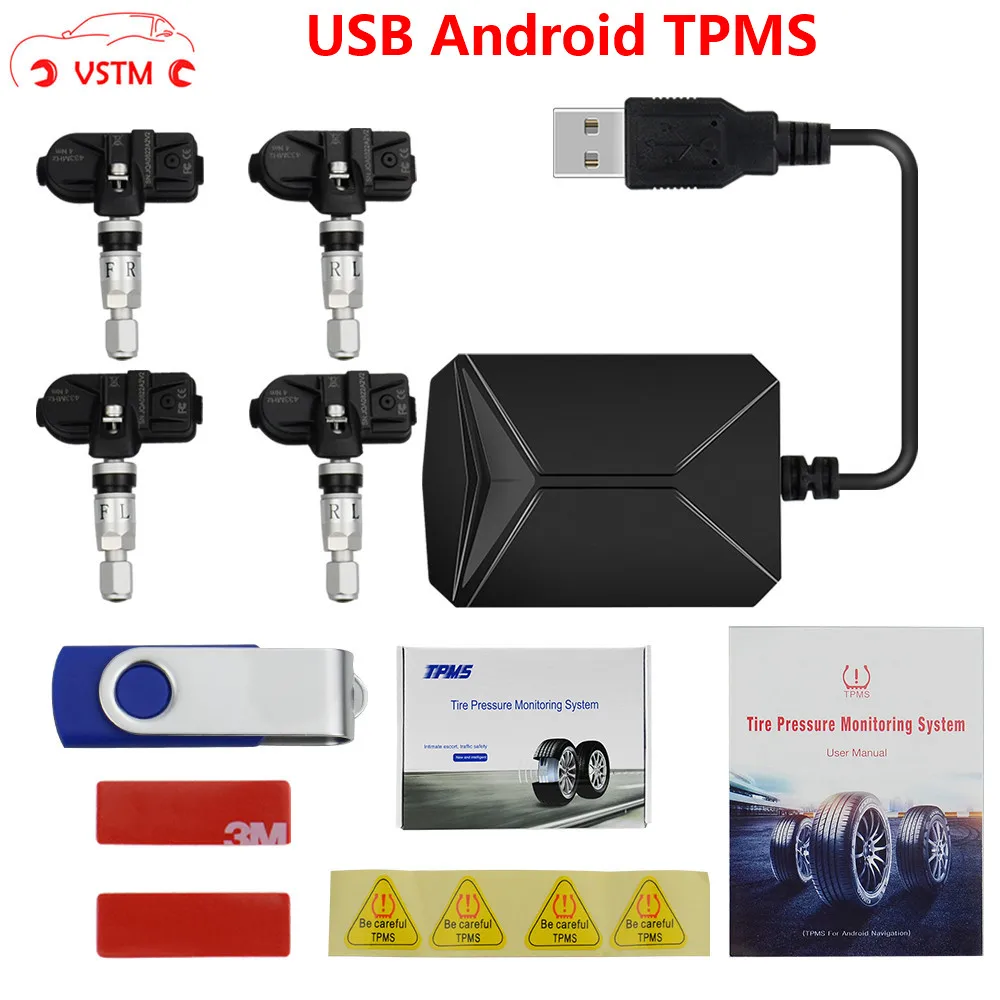 Система контроля давления в шинах TPMS с USB Android дисплей сигнализация 4 датчика