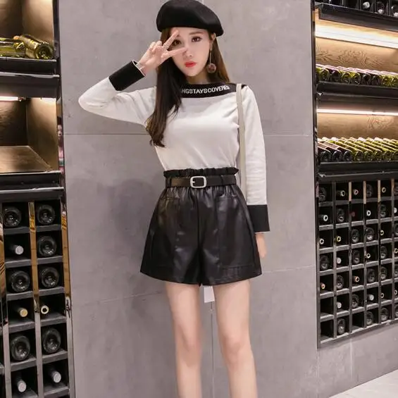 Весна 2020 Новое поступление кожаные шорты с высокой талией свободные широкие