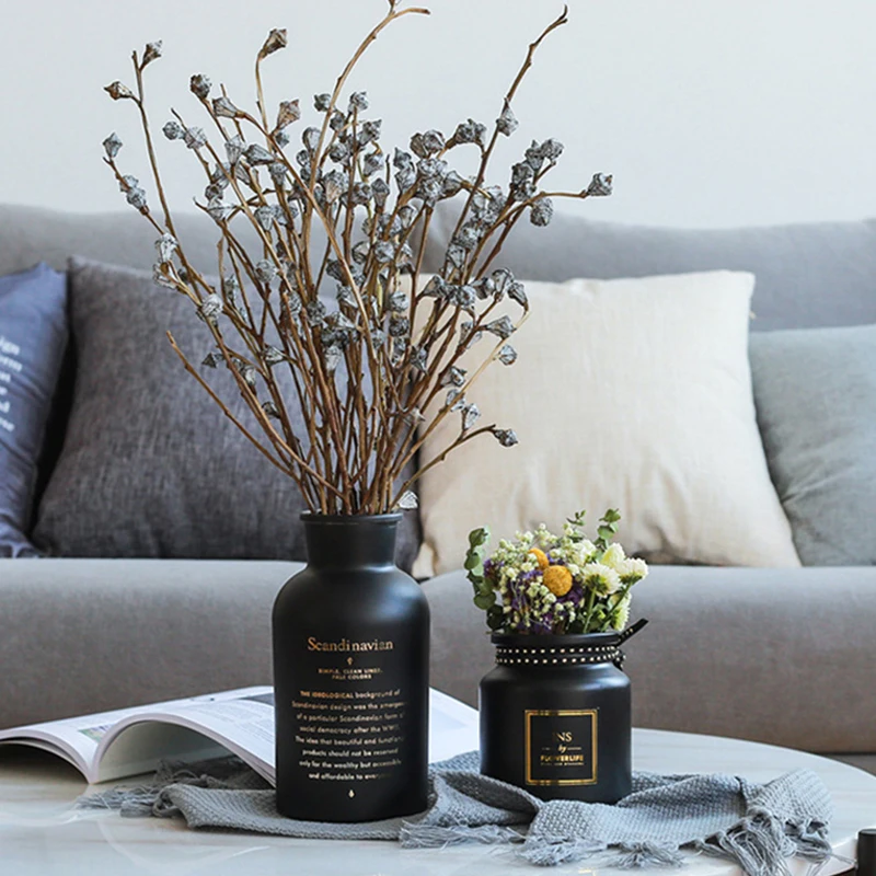 Ваза в скандинавском стиле керамическая стеклянная черная ваза для украшения