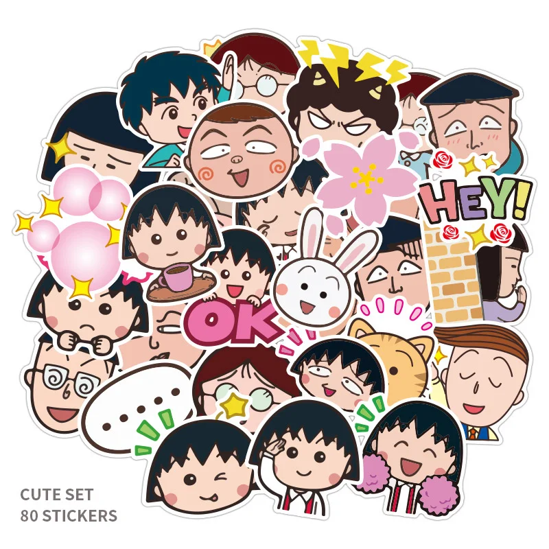 80 шт./компл. наклейки Chibi Maruko-chan в стиле японского Аниме граффити для чемодан