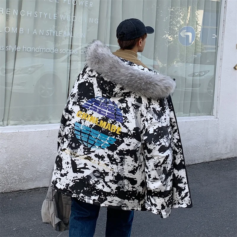 Мужские камуфляжные парки больших размеров с меховым воротником и капюшоном