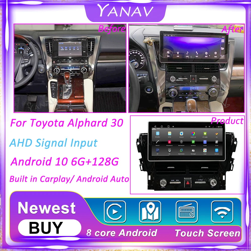 

Автомобильный мультимедийный плеер, для Toyota Alphard 30 2015-12,3, Android 10, с GPS-навигацией, 2019 г