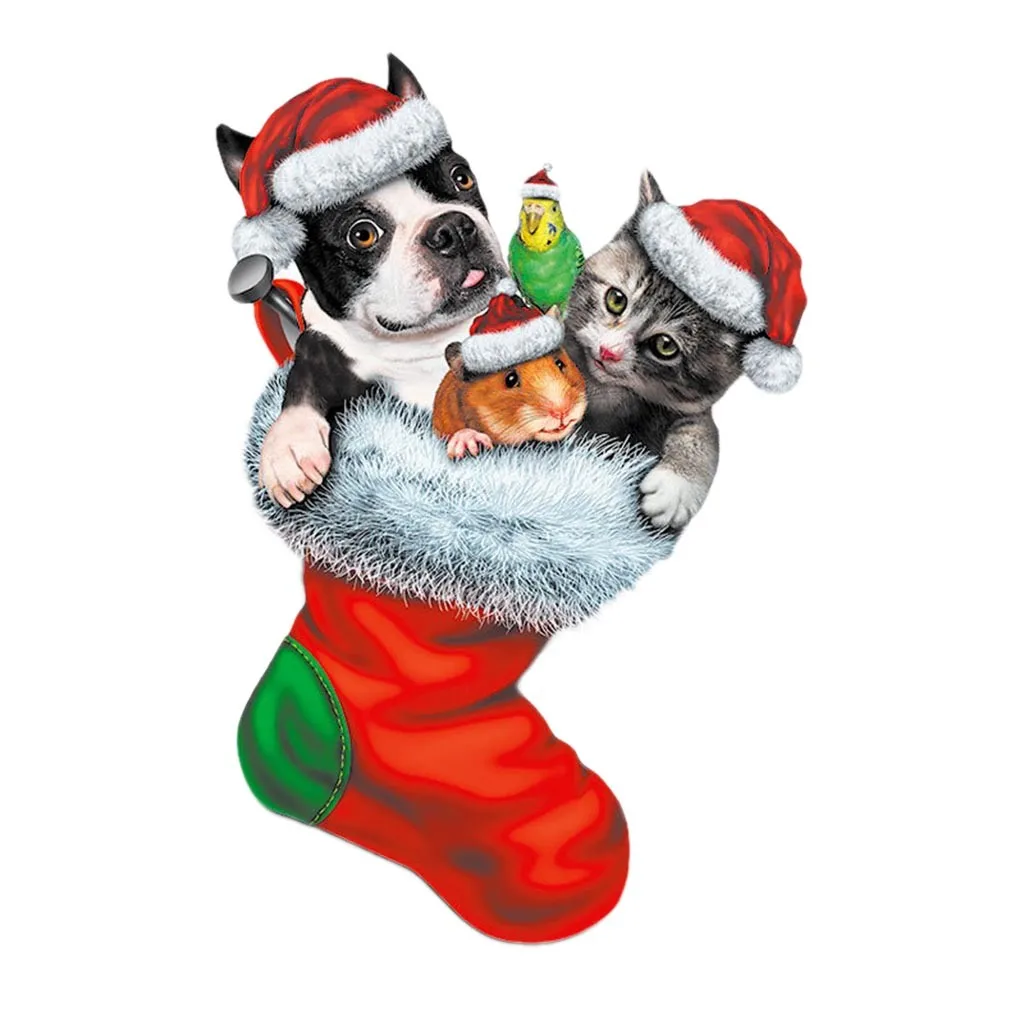 2020 рождественские носки домашние питомцы кошки собаки хомяка Наклейка на стену