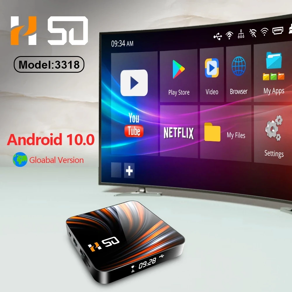Приставка Смарт-ТВ H50 Android 2022 четырехъядерный процессор RK3318 10 0/2 4 ГГц Wi-Fi и BT 5 8 4K H.265