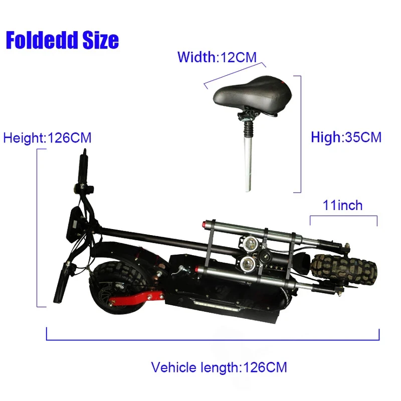 

3200w Electric Scooter Max Speed 80km/h for Adult Max Load 200kg 11inch Off Road Fat tire Small EScooter Folding 2 wheel Battery