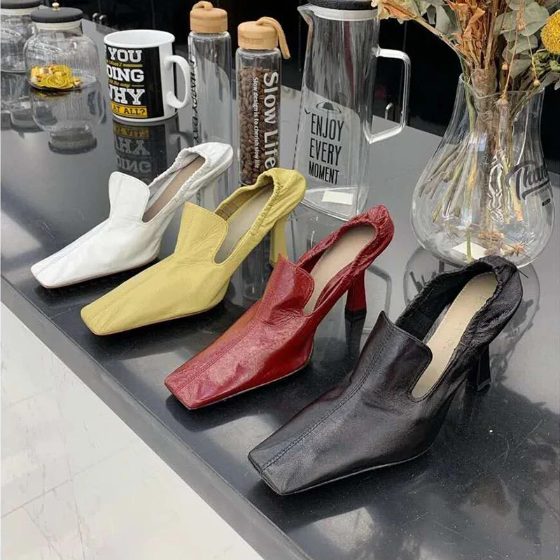 

Womens Square Toe Kitten Heel Leather Shoes Retro Witch Stilettos Sexy Low Top Pumps Party 4Colors New 2022