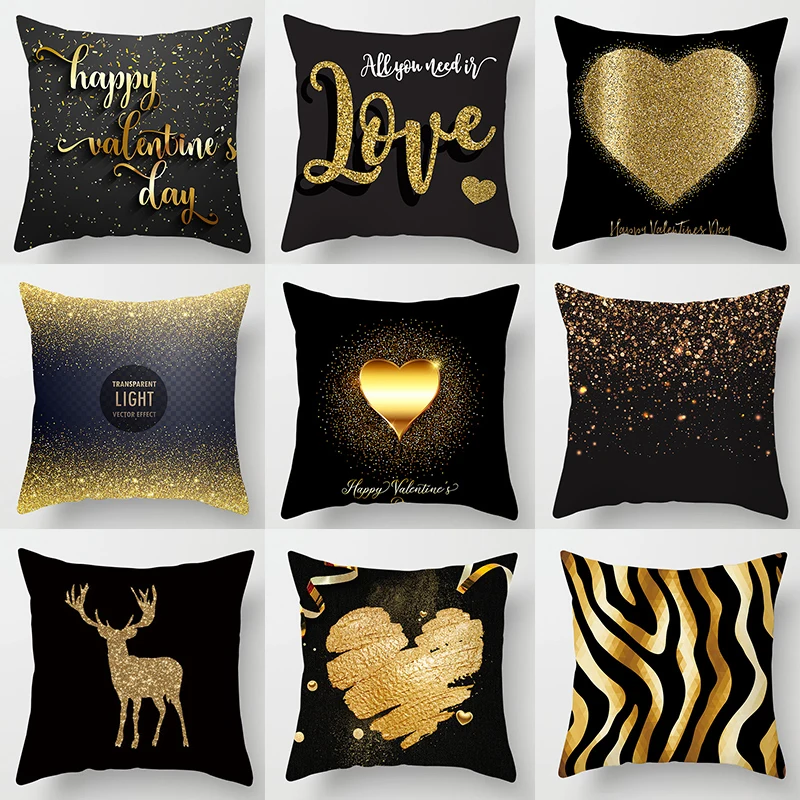 

Valentine's Day Pillowcases Cushion Cover for Decorative Pink Gold Love Printed Throw Pillow Covers Living Home Decor 45*45cm/Pc