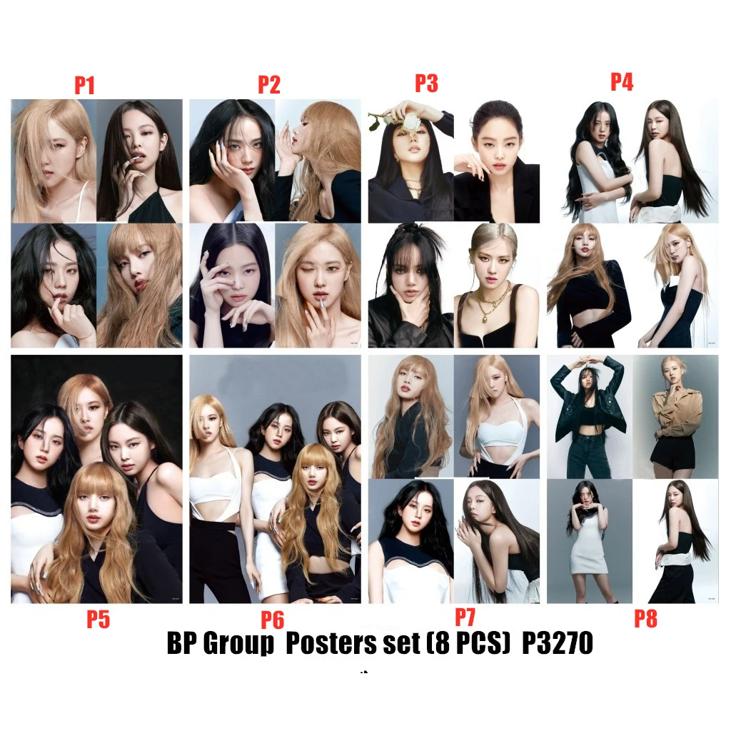 

8 PCS/LOT KPOP Girl Group Posters K-KOP Korea Singer Lisa Rose Jennie Poster Sticker Wall Picture Super Star Fans Collection Toy