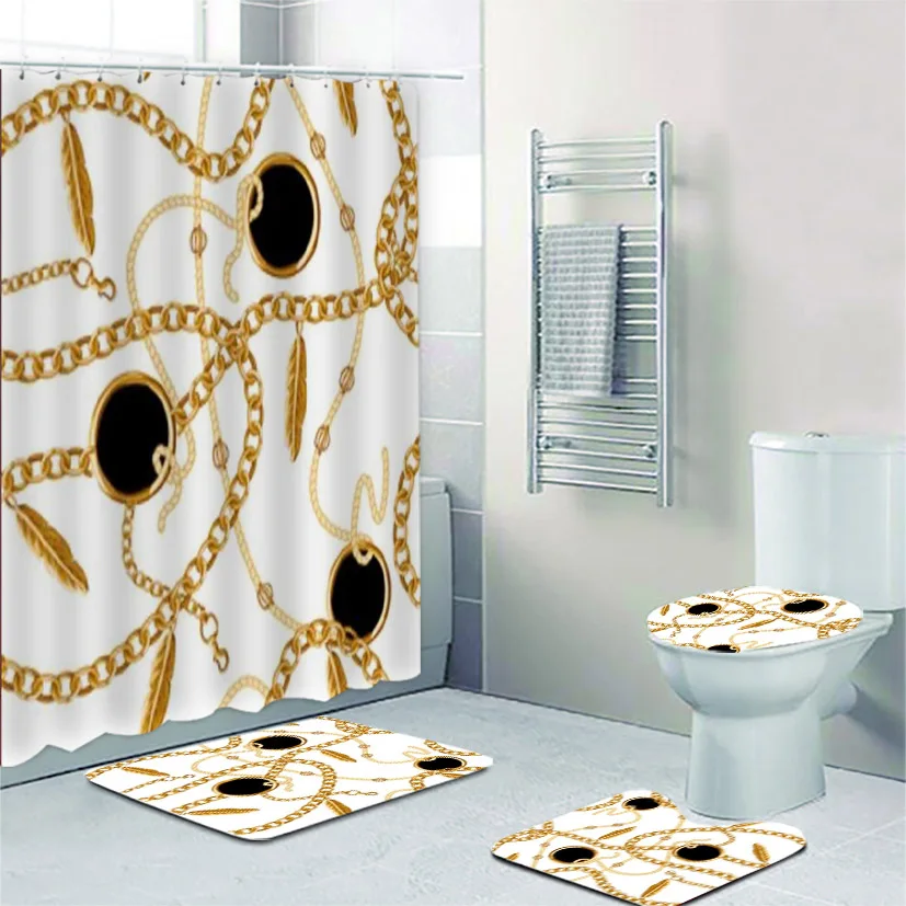 Модные ретро ремни с тесьмой и принтом занавеска для душа набор ковриков ванной