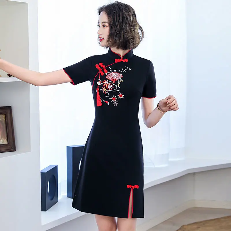 Винтажный Красный платье Чонсам женские традиционная китайская одежда