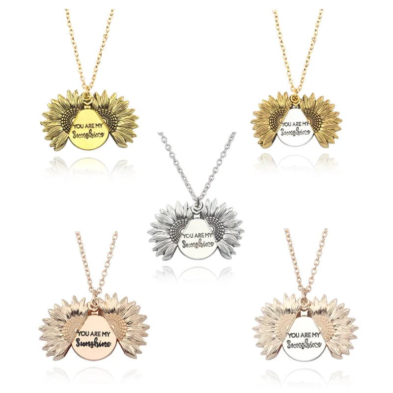 

You Are My Sunshine Sunflower Pendant Necklaces For Women Rose Gold Silver Color Long Chain Sun Flower Female Necklace Jewelry