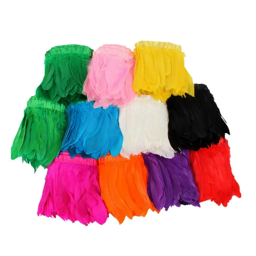 

2Meter/lot Colorful Goose Feather ribbon Trims 12-19cm DIY feathers for needlework decor Dress Cloth Belt Clothing Plumas