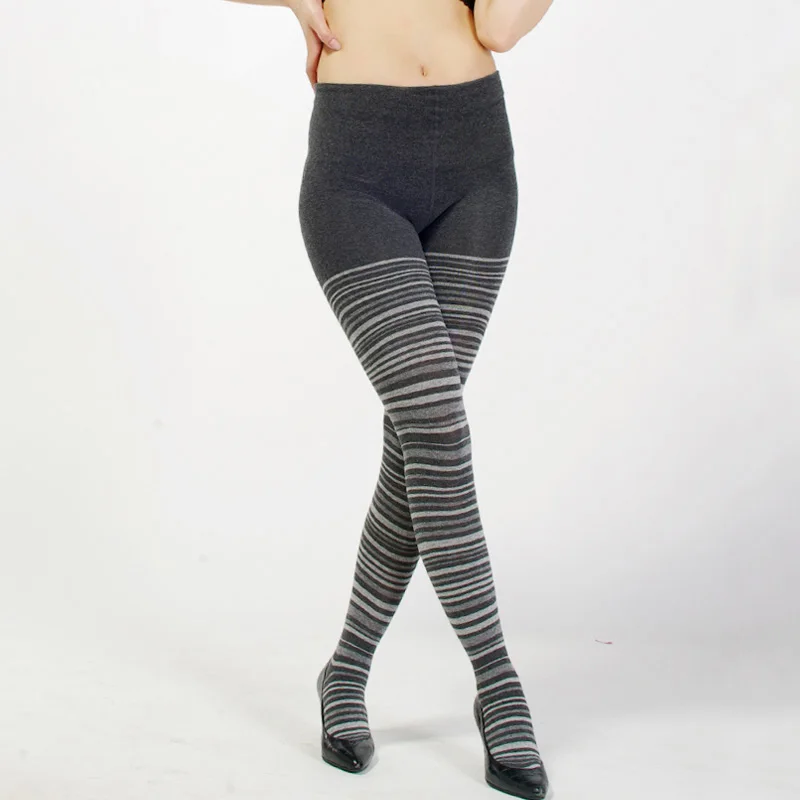 ML04-Gray FENNASI Winter Women Thick Warm Tights Print Polka Dots Sexy Pantyhose Lady High Waist Casual Stripe Cotton Leg Warmers Tights - Цвет: ML04-Gray