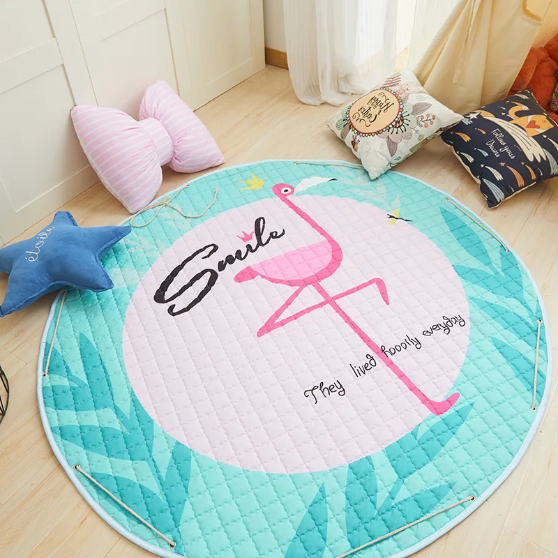 Круглый коврик с принтом Фламинго 150 см детский игровой хлопковый развивающий