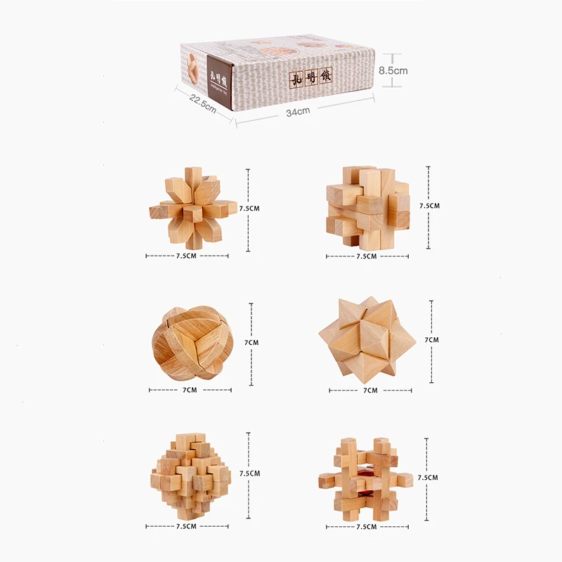 6 шт./компл. кунмина 3D Деревянный блокировка Burr головоломки игрушки небольшой