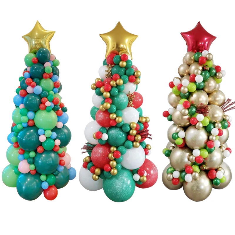 

126pcs Merry Christmas Tree Balloon Decorations Red Dark Green Latex Ballons 18 inch Star Globos Happy New Year House Decor