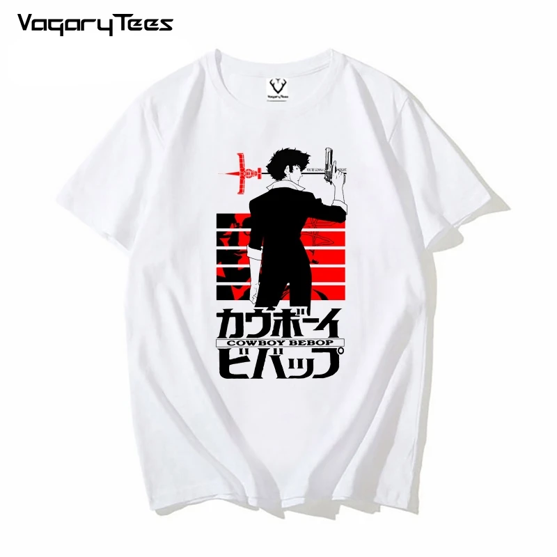 

Модная японская футболка унисекс с мангой, уличная одежда, ковбой бип, Спайк, забавная аниме футболка, мужская новая белая Повседневная футб...