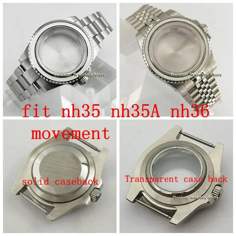 

40 мм серебристые стальные часы с сапфировым стеклом чехол, подходит для NH35 NH36 NH35A Прозрачный чехол с автоматическим механизмом