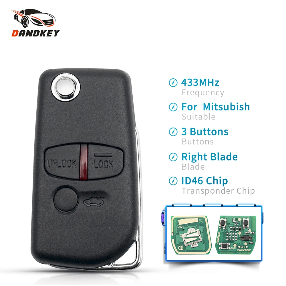 ФОБ-ключ для дистанционного управления автомобилем 433 МГц ID46 2/3 кнопок Mitsubishi Lancer