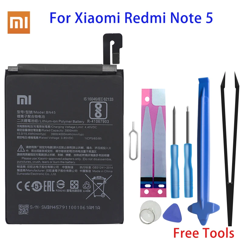 

Аккумулятор Xiao Mi BN45 для Xiaomi Redmi Note 5, оригинальный аккумулятор для Мобильный телефон, бесплатные инструменты