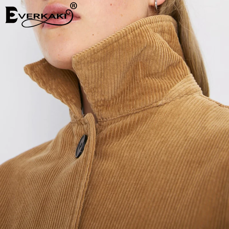 Женское вельветовое пальто Everkaki осенне-зимнее однотонное в стиле бохо с