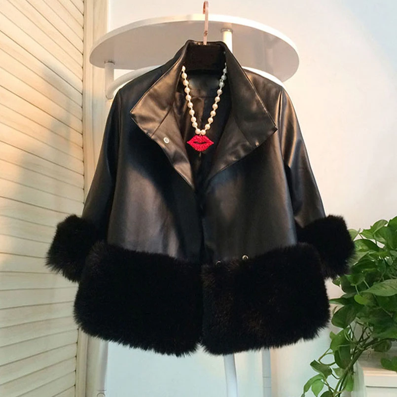 Зимнее теплое пальто из искусственного меха женская кожаная куртка тонкая