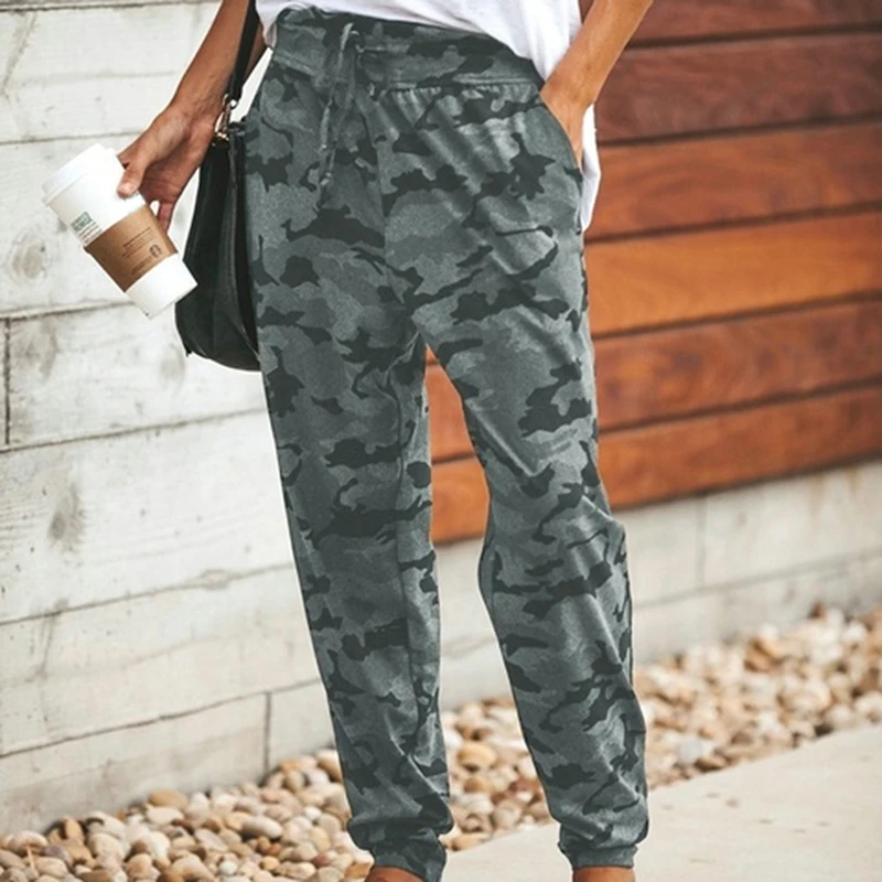 

2020 Women Camouflage Pants Camo Casual Cargo Joggers Military Army Harem Trousers Loose Elastic Waist Lace-up Trouser
