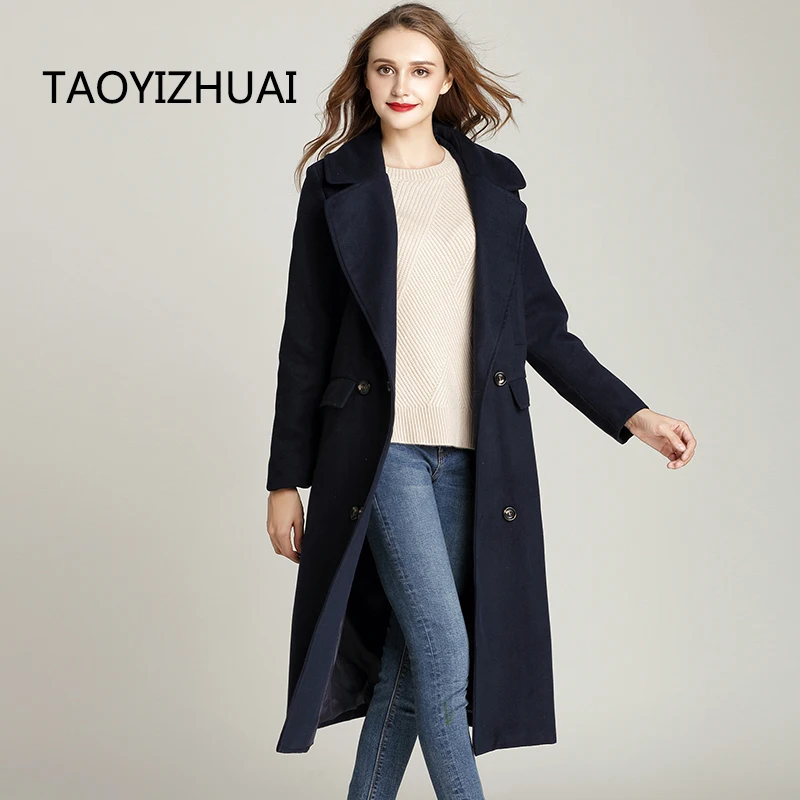 TAOYIZHUAI осенне-зимнее уличное стильное толстое шерстяное пальто 100% полиэстер с