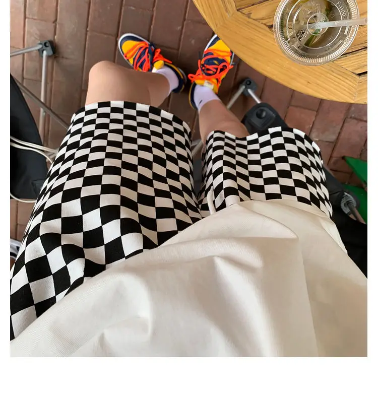 Summer Casual Women's Shorts Loose 5-Point Pants Thin Section Plaid Simple High Waist Wide Leg Pants Student Sports New 2021