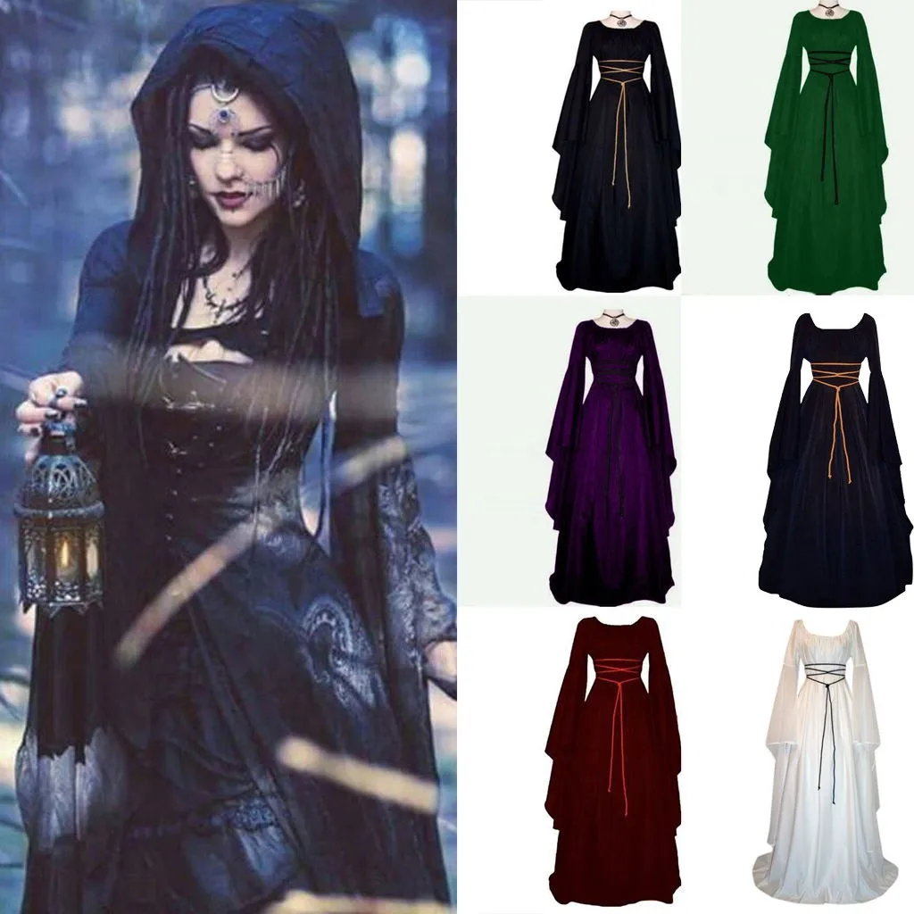 Женское винтажное платье до пола готическое в средневековом стиле длинное для