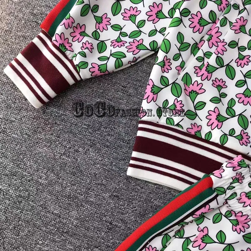 

Luxury design autumn fashion new style clothes high quality Cartoon print long sleeve zipper coats pants two 2 piece outfits set