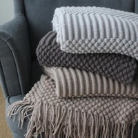 knitted blanket with tassel solid color sofa blanket cover nordic home decor throw blanket for bed portable and breathable