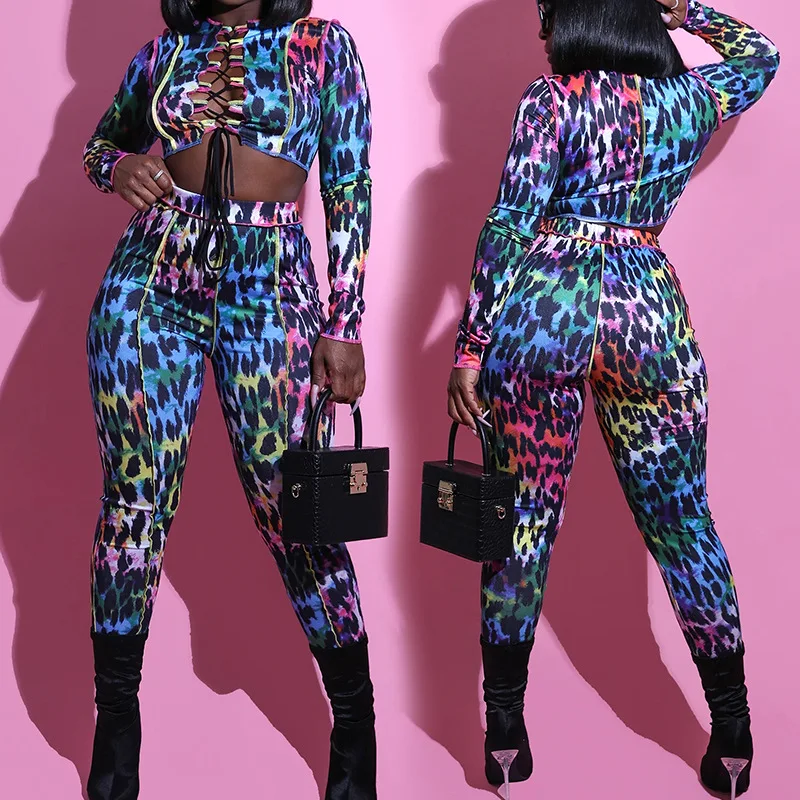 

OMSJ печати выдалбливают горячий сексуальный цветной комплект из двух предметов Для женщин 2020 Тонкий вечерние клубная одежда на шнуровке уко...