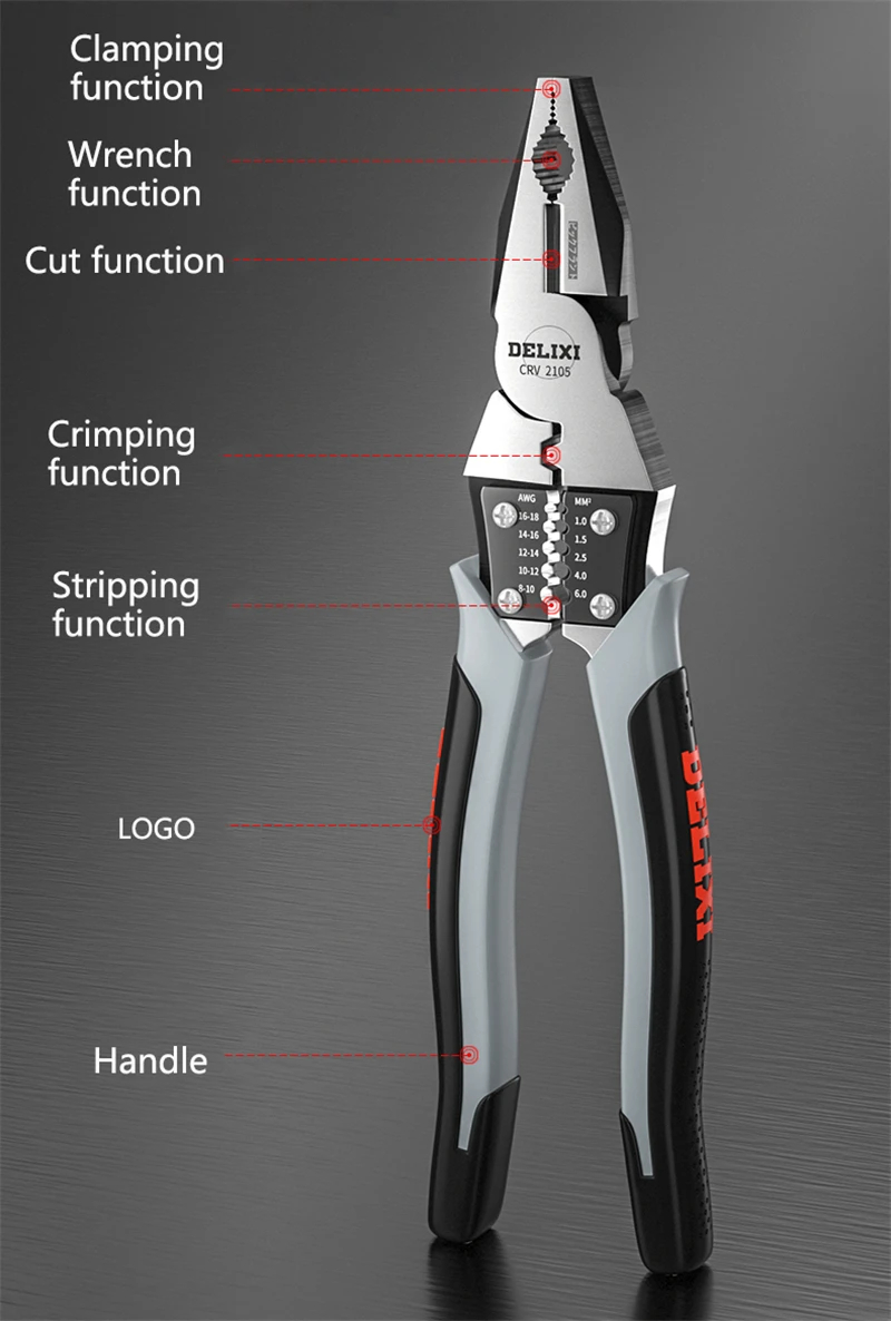 

7''9'' Multifunction Pliers Set Combination Pliers Stripper/Crimper/Cutter Heavy Duty Wire Pliers Diagonal Pliers Hand Tools