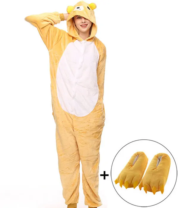 Кигуруми аниме унисекс для взрослых Rilakkuma Медведь комбинезоны детские пижамы косплей костюм на Хэллоуин карнавал маскарад Вечерние - Цвет: as photo