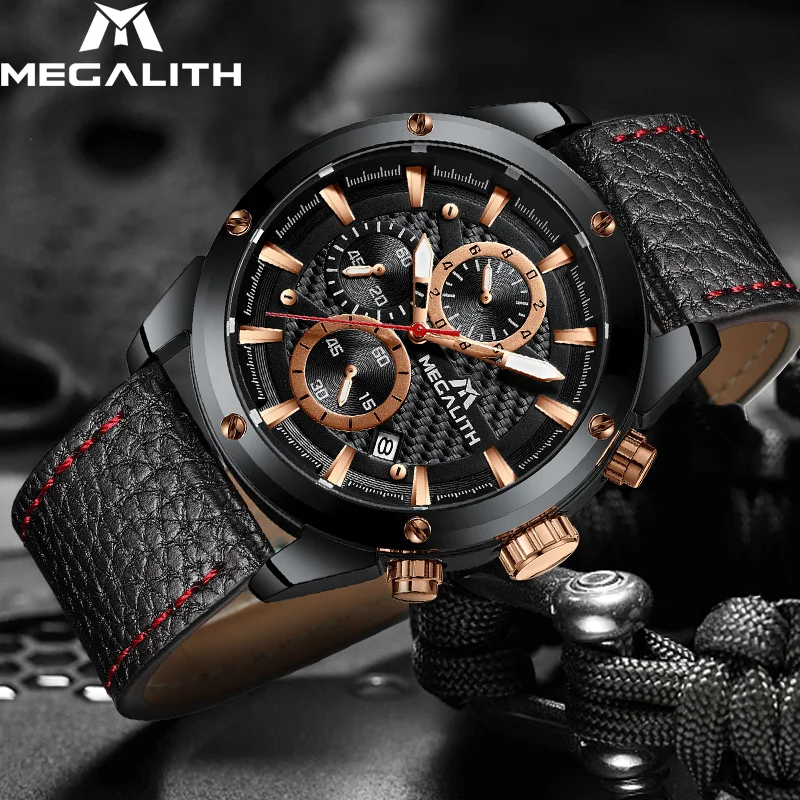 MEGALITH мужские спортивные часы с хронографом 2020 брендовые Роскошные Кварцевые