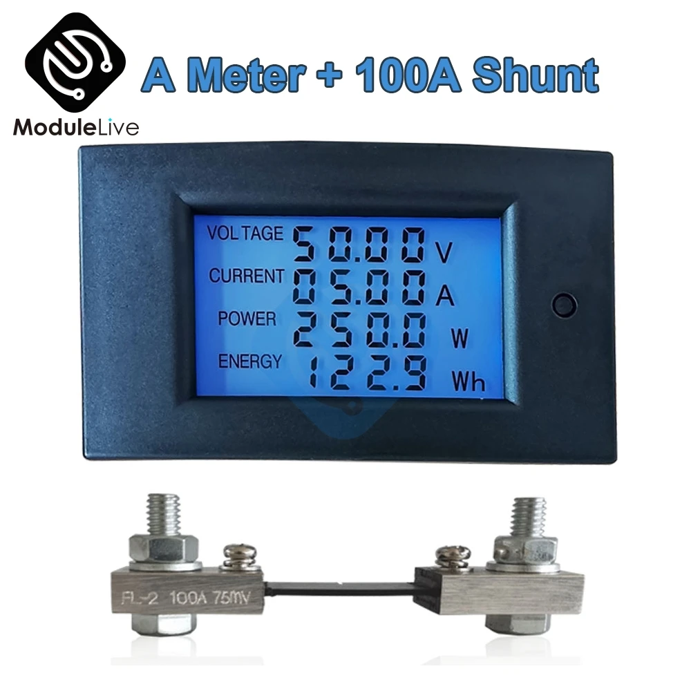 Dc 100V 20A/50A/100A Voltmeter Ammeter Digital LCD Meter 4 in 1 DC Voltage Current Power Energy Detector Test Amperimetro Shunt |