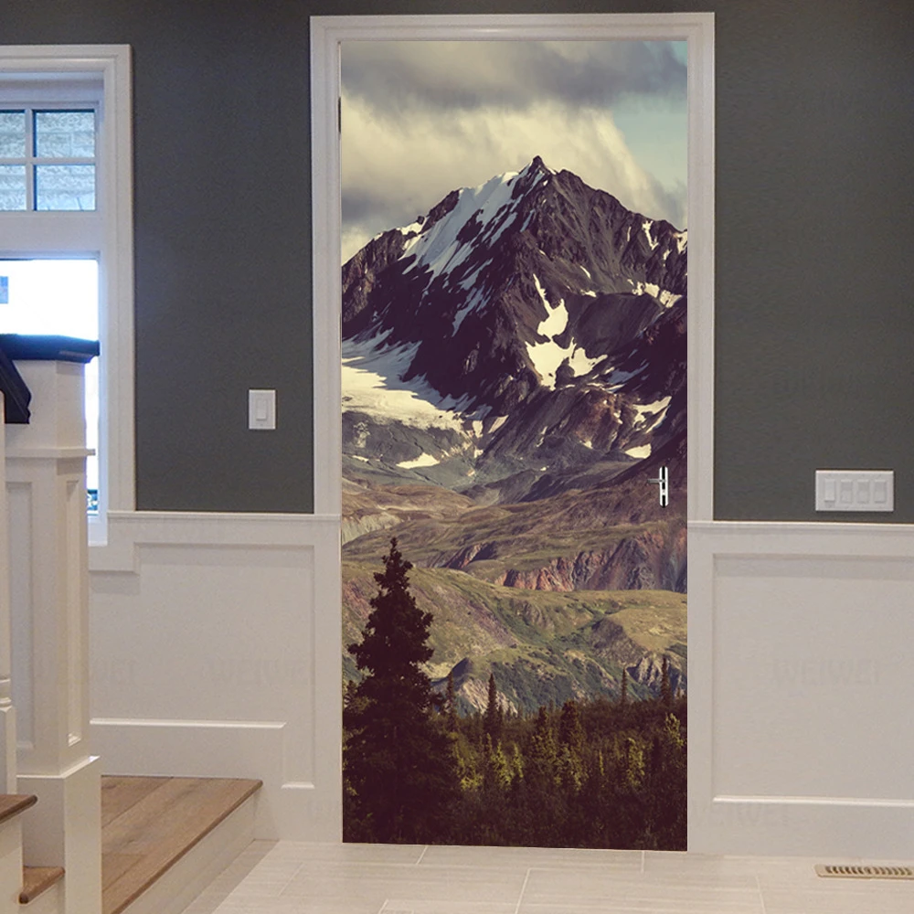 

Snow Mountain Beautiful Scene Door Sticker Waterproof Wallpaper For Doors Living Room Bedroom Poster DIY Mural Decals Home Decor