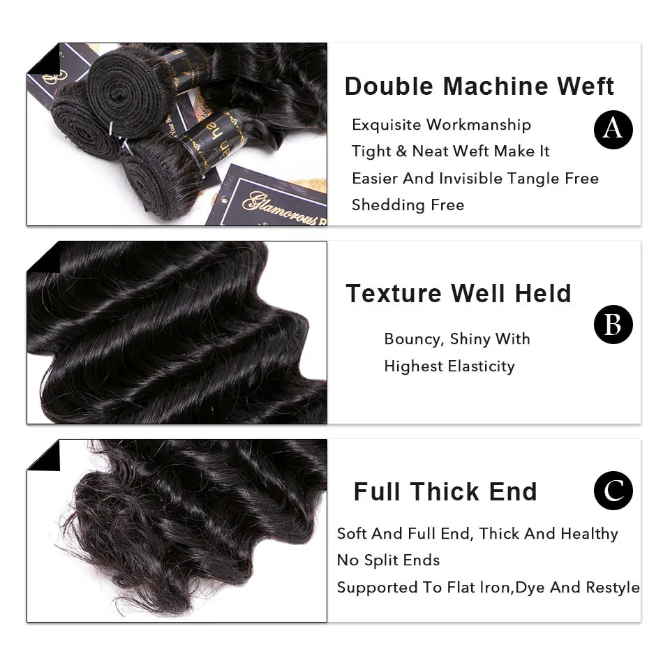 Бразильские глубокая волна пряди с закрытием Remy человеческие волосы 3 4x4 кружева