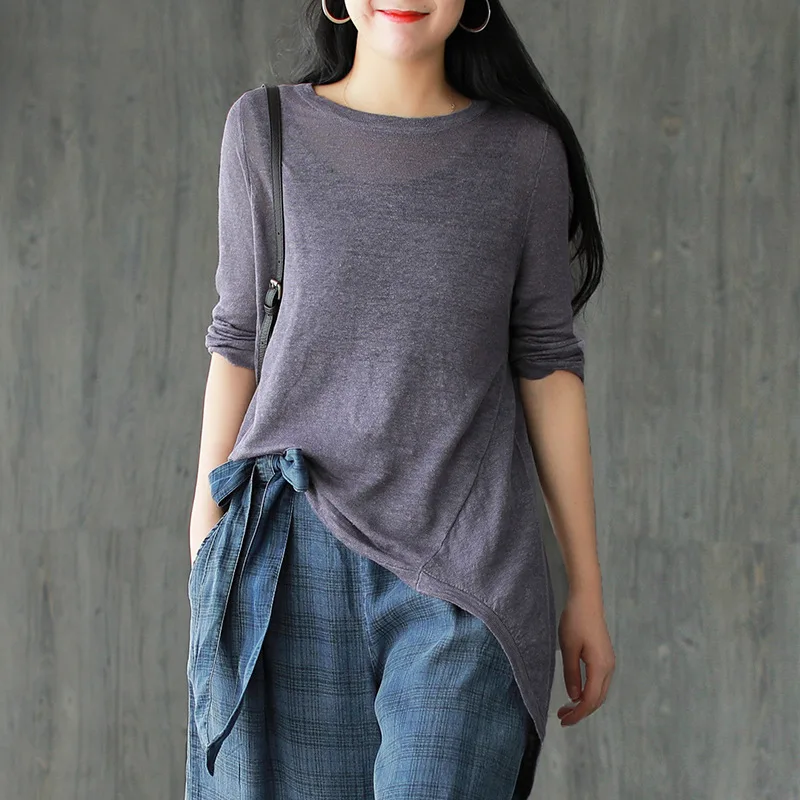 Женская футболка с круглым вырезом свободные вязаные длинные пуловеры