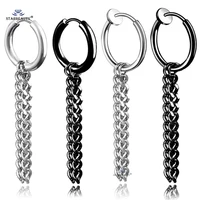2pcs double stainless steel tassel ear buckle clip earrings for men women fake earrings hoop ring helix chain piercing jewelry